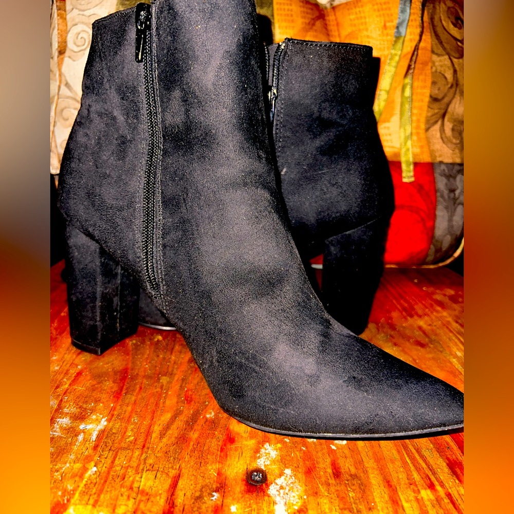 Stylish Black Suede-Like Chunky Heel Ankle Boots – $30